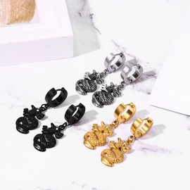 Cupimatch Stud Earrings Black Men's Vintage Gothic Dragon Stainless Steel Hoop Earrings Hoop Piercing Earrings for Men, Stainless Steel