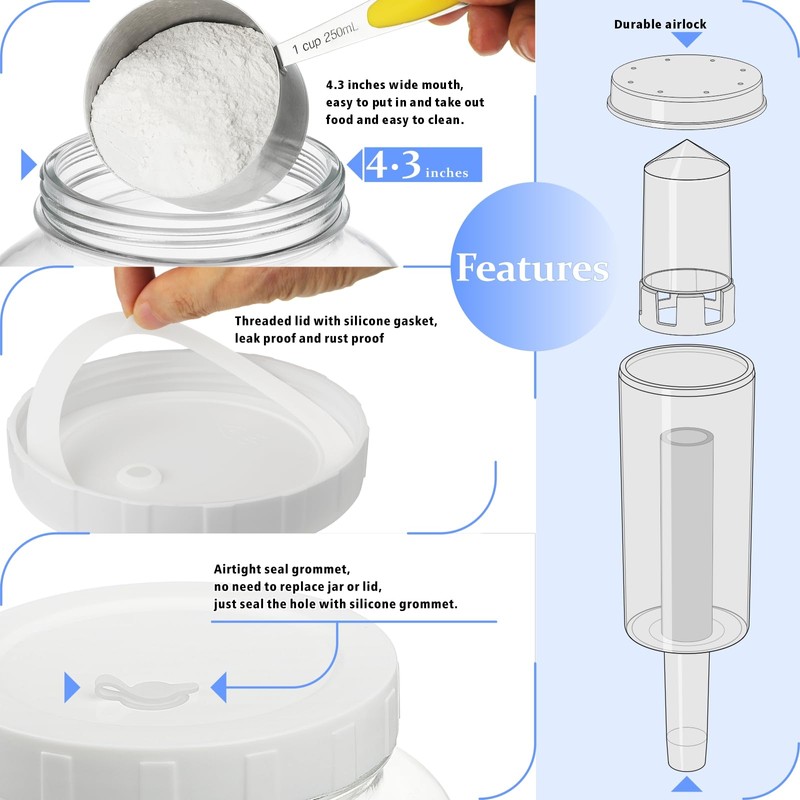 2 Pack 1 Gallon Large Fermentation Jars w 2 SCREW