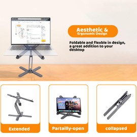 Moallia Laptop Stand with 360 Rotating Base, Computer Notebook Laptop Riser Metal Holder for Desk Collaborative Work, Fully Foldable for Easy Storage, Fits All MacBook, Laptops up to 16 inches, Grey