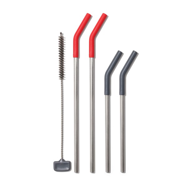 OXO Good Grips Stainless Steel 5 Piece Reusable Straw Set - Red/Gray