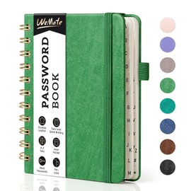 WEMATE Spiral Password Book with Alphabetic Tabs, Small Password Book for Seniors, Internet Password Notebook Hardcover Password Manager Journal Logbook A6 - 12 x 15 cm (Grass Green)