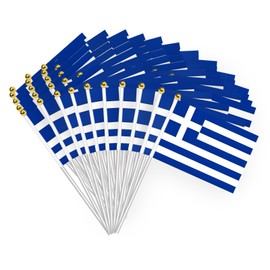 Pack of 50 Greek Hand-Held Flags 21 x 14 cm Banner Hand Waving Flag Greek Flag with 30 cm Plastic Flagpole Holiday Parade Decoration