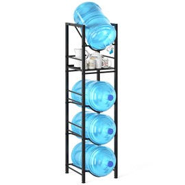 Eocnrhe 2-In-1 5 Gallon Water Jug Holder, 5 Tier Water Jug Stand Holder with 1 Dispenser Valves, 5 Gal Water Bottle Storage Rack Organizer for Kitchen, Office, Garage