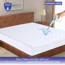 Dawood Home Quilted Waterproof Double Mattress Protector, Noiseless & Hypoallergenic Mattress Protector, Extra Deep Easy Fit Mattress Protector (Double)