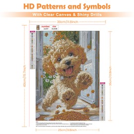 QENSPE Diamond Art Kits for Adults, DIY Diamond Painting Poodle Puppy, Round Full Drill, 5D Colourful Diamonds Dots Mosaic Painting, Crystal Gem Arts Craft for Home Wall Decor 30x40cm