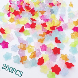 lacitycover Jewelry Making Set, 200 Pieces Mixed Color Acrylic Flowers with Thread Hole for DIY Craft