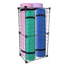 Mowhut yoga mat holder,home gym storage rack,workout equipment storage,Metal mesh yoga mat basket for foam roller,tennis racket and Resistance Bands,black,12.6"L x 8.7"W x 24.4"H