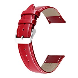 Kai Tian Genuine Shiny Leather Watch Strap for Men and Women Black Blue Red with Silver Gold Rose Buckle 12 mm 14 mm 16 mm 18 mm 20 mm 22 mm, Red (silver buckle), Classic