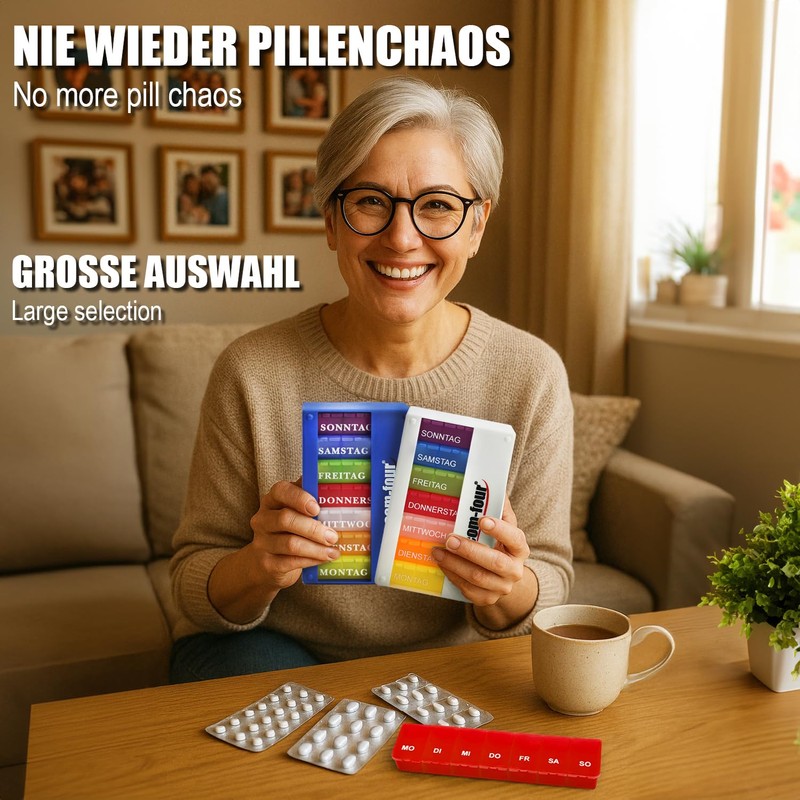 COM-FOUR® 1x Medication Dispenser in Dutch, Medication Box for 7