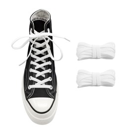 UamGlsob 5/16" Wide Elastic Shoe Laces Replacement Laces for Converse High Tops Sneakers, Stretch Flat Shoelaces Shoe Strings (White-02, 36''/92cm)