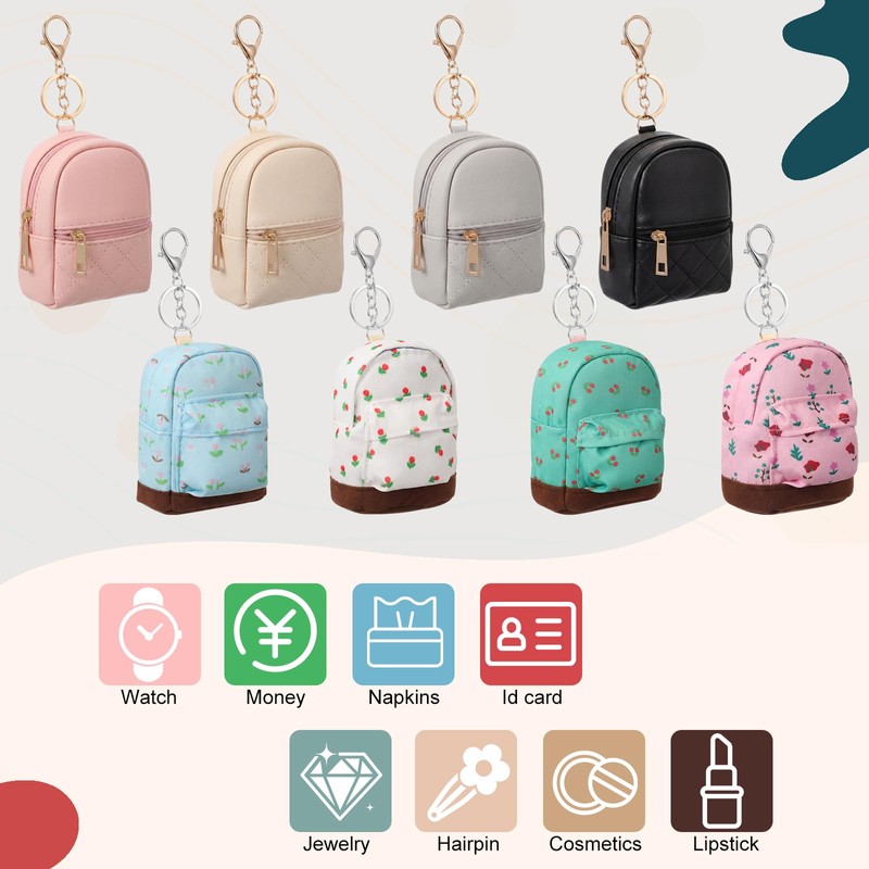 Hsei 8 Pcs Mini Backpack Keychain Coin Purse Tiny Key