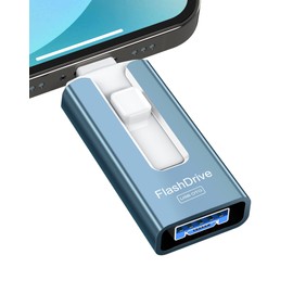 256GB USB Flash Drive for Phone and Pad, Photo Stick High Speed External USB Thumb Drives Photo Storage Memory Stick for Save More Photos and Videos (Blue, 256GB)