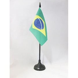 Brazil Table Flag 4'' x 6'' - Brazilian Desk Flag 15 x 10 cm - Black plastic stick and base - AZ FLAG