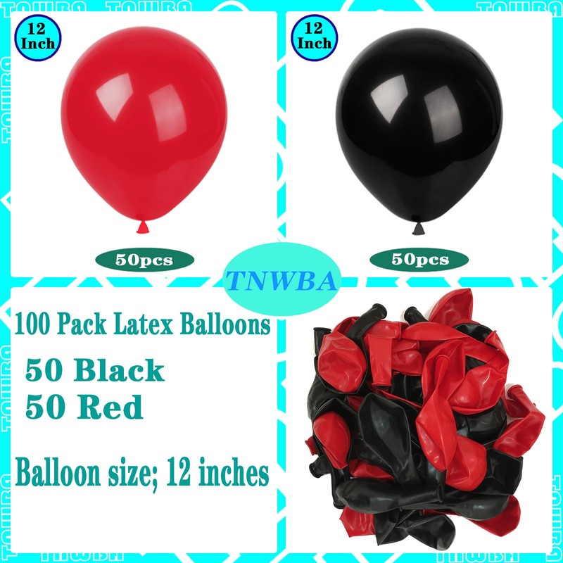 TNWBA Red Black Balloons,100 pcs 12 inch Latex Balloons,birthday party