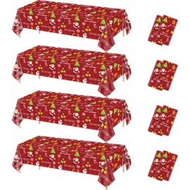 PTECDROTS 8Pcs Christmas Tablecloths Rectangular Christmas Table Decorations Red Xmas Theme Table Cover for Winter Holiday New Year Christmas Party Supplies, 51 x 86inch