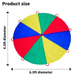 Dulousia Parachute 6.5ft - Gymnastics Parachute with Handles for Children Group Team Cooperative Games,Indoor Outdoor GYM Class Rainbow Parachute Birthday Church VBS Activity Field Days Supplies