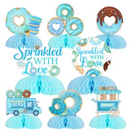 Donut Sprinkle Honeycomb Centerpieces for Boy, Donut Baby Shower Decorations Blue Sprinkled with Love Centerpiece Donut Table Decorations for Boy Baby Shower Party
