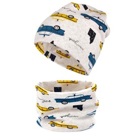 beifon Children's Beanie Hat & Loop Scarf Set, 95% Cotton Hat Scarf Set Girls Boys 2-8 Years, Tube Scarf Warm Winter Hat Knitted Hats for Autumn Winter Spring, beige