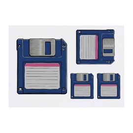 4 x 'Blue Floppy Disk' Temporary Tattoos - Water Resistant, Skin-Safe, Non-Toxic Transfers, Mixed Sizes (TO00080476)