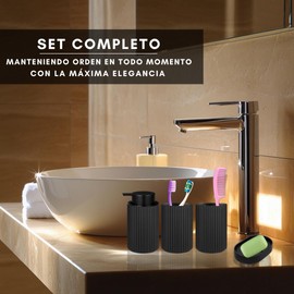 4 Piece Bathroom Accessory Set with Black Soap Dispenser, Brush Cup, Swab Cup and Soap Bar Tray, Bathroom Accessories, Liquid Soap and Gel