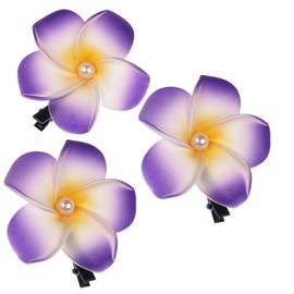 Love Sweety 2pc Hawaiian Plumeria Hair Clips Galsang Flower Barrettes for Beach Party (1#P Purple), One Size