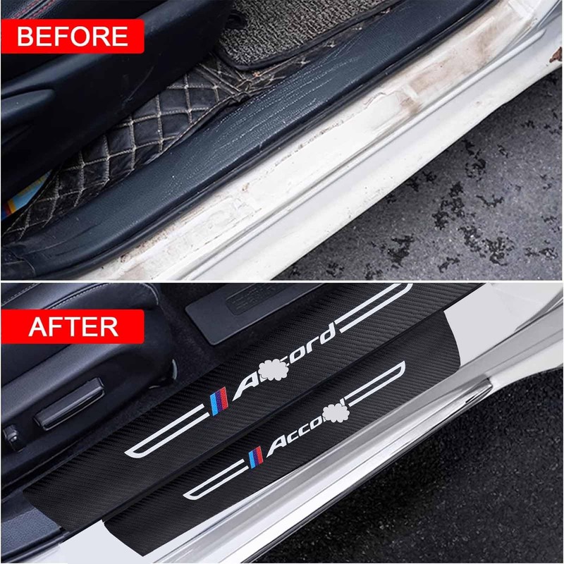 JinRui-T 4PCS Carbon Fiber Leather Car Door Sill Protectors,Black Car