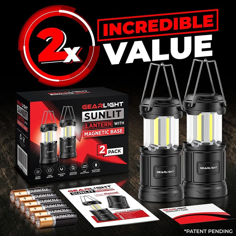 GearLight Camping Lantern - 2 Portable LED Battery Powered Lantern