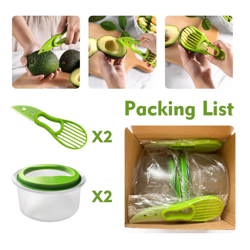 Kreapa 2 Pack Guacamole Keeper, With Green Airtight Lid And