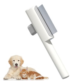 Deshedding Brush for Dogs Cats Self Cleaning Flea Comb with Release Button Pet Hair Remover Grooming Brush with Metal Fine-toothed Teeth Cat Dog Brushes for Shedding Smoothing Removal Matted Loose Fur