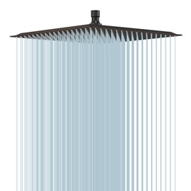 BESy 16 Inch Rain Shower Head, 16" Square Rainfall & High Pressure Stainless Steel Bath Showerhead, 1/16" Ultra Thin, Waterfall Full Body Coverage with Silicone Nozzle, Oil Rubbed Bronze Finish