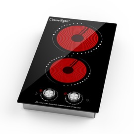 Cusinesync 2 Burner Electric Cooktop 12 Inch, Electric Stove Top with Knob Control, 2000W Ceramic Cooktop, Built-in & Countertop, Great for the Elderly 2025 New
