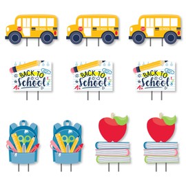Big Dot of Happiness Back to School - Backpack, School Bus, Apple on Books Lawn Decorations - Outdoor First Day of School Classroom Yard Decorations - 10 Piece