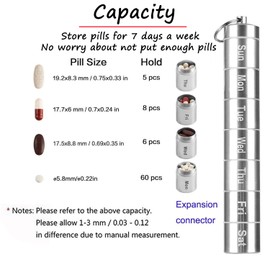 TSKDKIT Metal Pill Box 7 Day 3 Times Waterproof Pill Box Organizer Weekly Keyring Pill Holder with Carabiner Portable Pill Organiser 3 Times a Day Capsules Pill Container for Outdoor Travel(Silver)