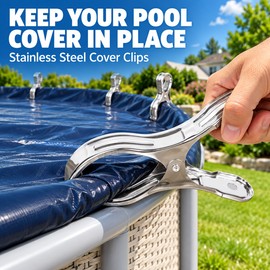 12 Pack Stainless Steel Pool Cover Clips, Heavy Duty Windproof Clamps for Above Ground Winter Pool Covers
