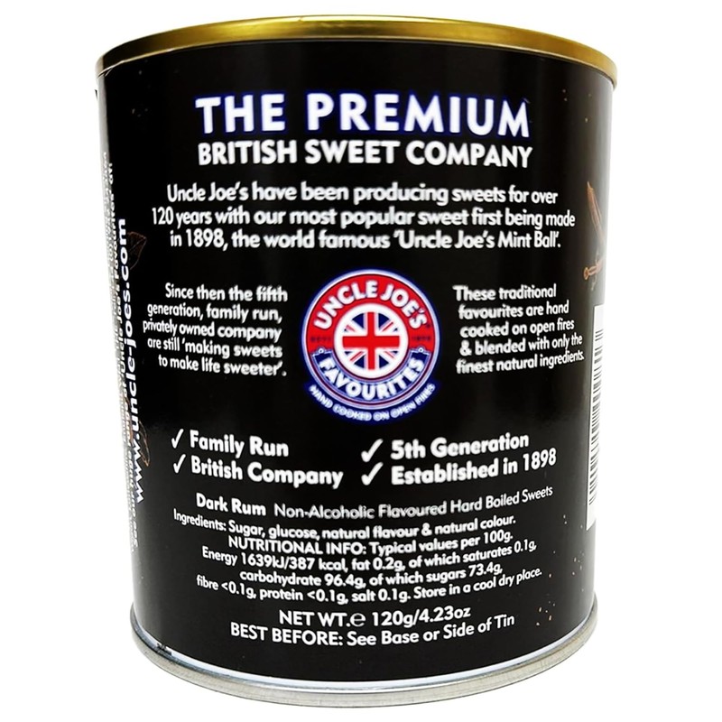 Uncle Joe’s Dark Rum Candy 120g Tin (4.23 Oz) |