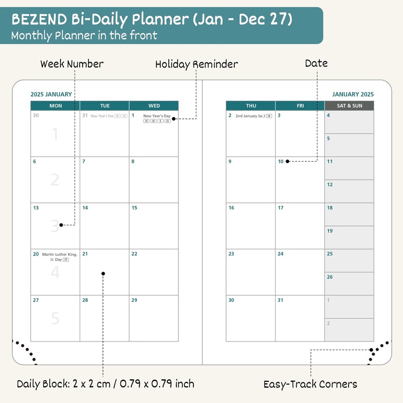 BEZEND Mini Pocket Calendar 2027 Bi-Daily, Weekly Monthly Planner for