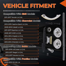 2.4 Timing Chain Kit w/VVT Fit for GMC Terrain | Fit for Chevy Equinox 2.4 2011-17, Impala Malibu 2014, HHR Cobalt 2.2 09-10 | Fit for Buick Regal LaCrosse Verano 2.4L 12-16, Replaces# 12621505