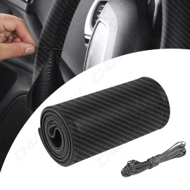 CHUSYYRAY For 2013-2018 Dodge Ram 1500 2500 3500 -Leather Wrap Steering Wheel Cover, Black