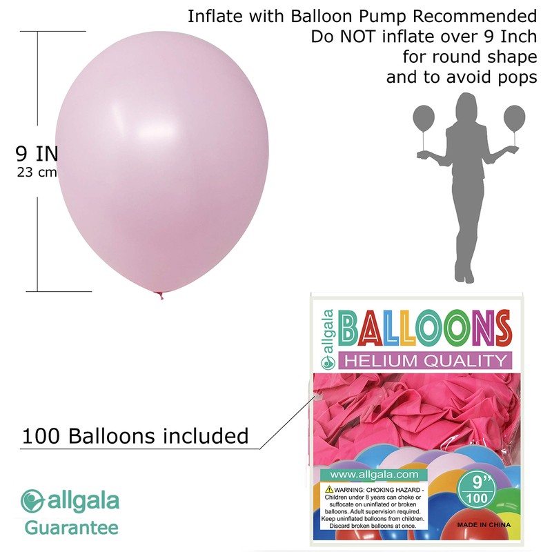 Allgala 100 Count 9 Inch Helium Grade Premium Latex Balloons