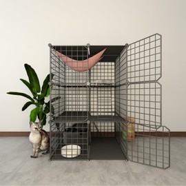 3-Tier Indoor Cat Cage Enclosure DIY,Cat Playpen Catio Thick Metal Wire Kennels for 1-3 Cats Kitten Cage Detachable Patio Cat Crate