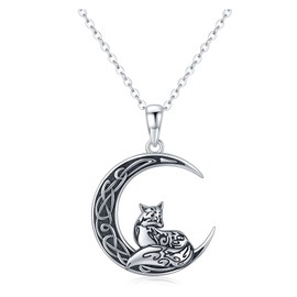 Midir&Etain Fox Necklace for Women 925 Sterling Silver Celtic Moon Pendant Necklace Animal Jewellery Gifts for Girls Girlfriend