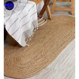 MDS Pack of 1 Handwoven Braided Jute Area Rug 2x8 feet Oval - 100% Natural Burlap Reversible Accent Rugs for Home Decor, Living Room, Doormat, Kitchen, Entryway Rug, Rustic, Farmhouse (2'x8')