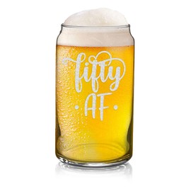 Veracco Fifty AF 50 Years Beer Glass Pint 50th BirthdayGift For Him Her Fifty and Fabulous (Clear Can, Glass)