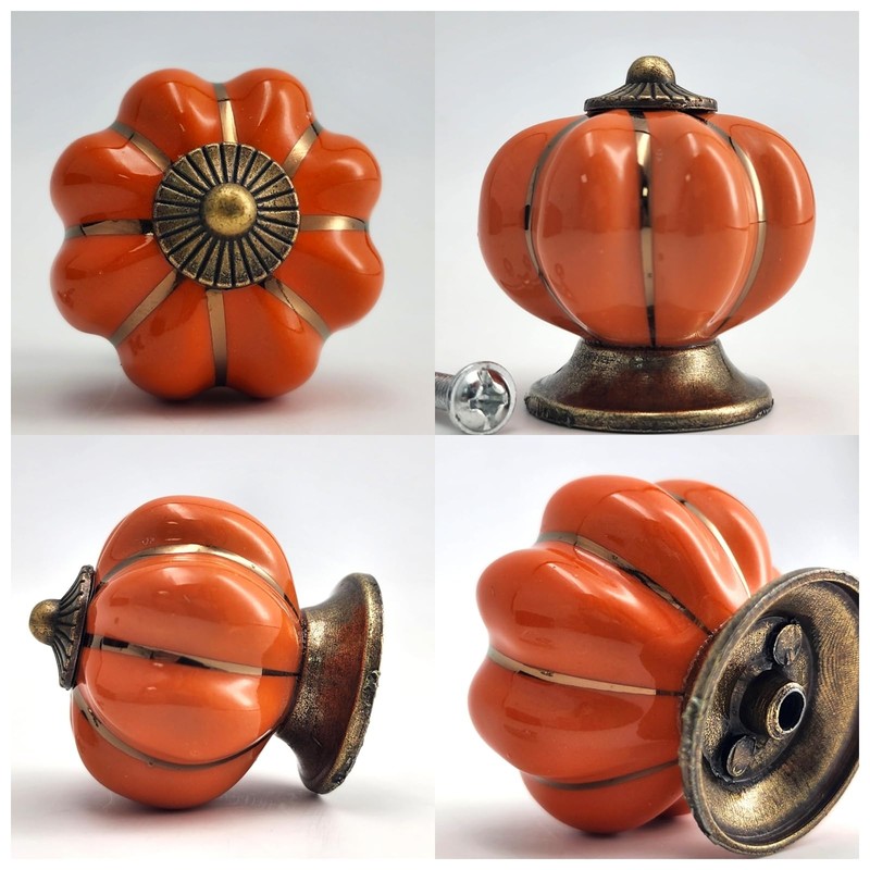 CYILIUEN Pumpkin Ceramic Knobs with Screw Gasket and Screwdriver Orange