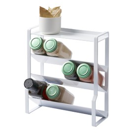 YAMAZAKI Home Tower 4-Tier Slim Spice Rack Organizer - Large Capacity, Angled Shelves, Flat Top Tier - Ideal For Countertops And Stove Sides - Steel