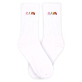 XZMBQ Mama Embroidered Socks for Mom - White Socks with Colorful ‘MAMA' Design, Mothers Day Gifts for Mom, Grandma, Sister, Daughter, Birthday, Christmas Stocking Stuffers, etc.(081)