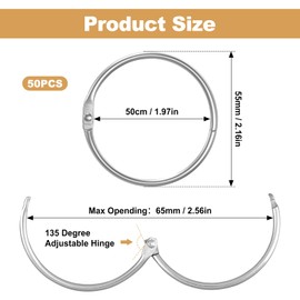Logei Curtain Rings, Pack of 50 Metal Curtain Rings, Curtain Rings for Opening, Shower Curtain Rings, Curtain Hanging Rings, Round Rings, Curtain 50 mm Inner Diameter for Window Curtain, Bed Curtain,