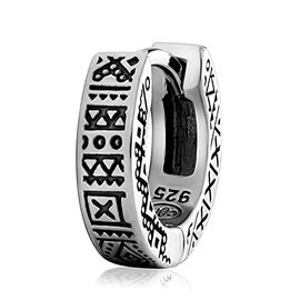 NKlaus 3095 Single Celtic Square Hoop Earrings 925 Sterling Silver Gothic Bali Earring, Sterling Silver