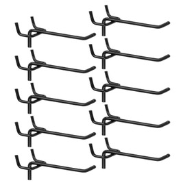 HARFINGTON 10pcs Pegboard Shelving Hooks 4" Stainless Steel Peg Board Display Hook Hanging Holders Wall Mount Organize Tools for Workbench Garage Kitchen Store, Black