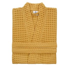 sea me at home 100% Cotton Waffle Kimono Bathrobe for Men & Women, Cozy Leisurewear with Functional Pockets, Comfortable Robe for Relaxation (Mustard)